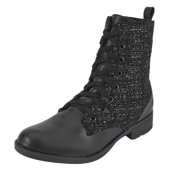 BOTA MEDIA COLOR NEGRO CON DETALLE DE TELA Mundo Terra 022220