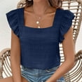 thumbnail image 4 of Mittory Women's Casual Summer Square Neck Tank Tops Sleeveless Ruffle Chiffon Blouses Top Shirts, 4 of 6