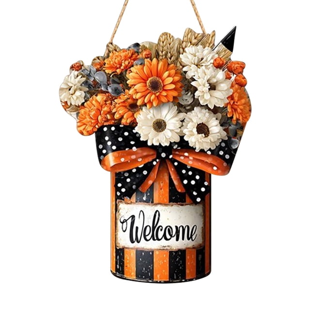 Halloween Hanging Pumpkin Welcome Sign Wooden Outdoor Indoor Decoration 1 Piece