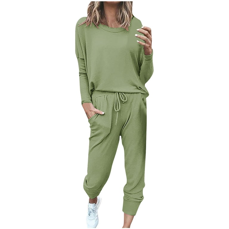 Clearance Sale 2024 Two Piece Outfits for Women Plain Solid Color  Sweatsuits Sets 2 Pieces Drawstring Jogger Sets with Pockets Long Sleeve  Jogging Sweat Suit Tracksuit Loungwear 