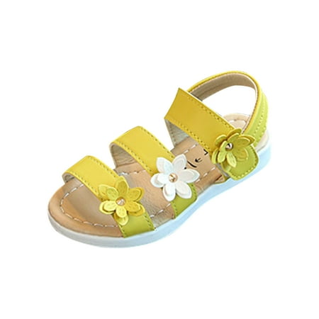 

Girls Sandals Toddler/Little Kid Cute Open Toe Flats Dress Sandals Children Girls Sandals Princess Open-toed Soft Bottom Flowers Roman Beach Shoes Yellow 12 M