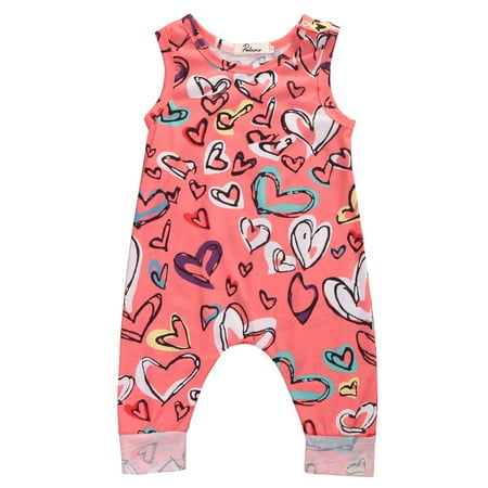 

Carolilly Baby Girls Sleeveless Jumpsuit Heart Pattern Romper Bodysuit Summer One-piece Clothes