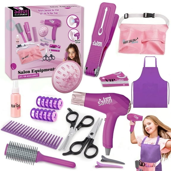 LINXUXIE 15 PCS Hair Salon Toys, Pretend Makeup Sets for Girls Kids Toddlers, Chrismas & Birthday Gift for 3-5 5-8 Year Old