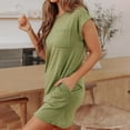 thumbnail image 4 of Puntoco Moda Mujer Verano Cuello Redondo Mangas Raglán Bolsillo Desplazamiento Camiseta Vestido Manga Corta Cuello Redondo Vestido Verde Militar M,Regalos Para Mujer Joven, 4 of 8
