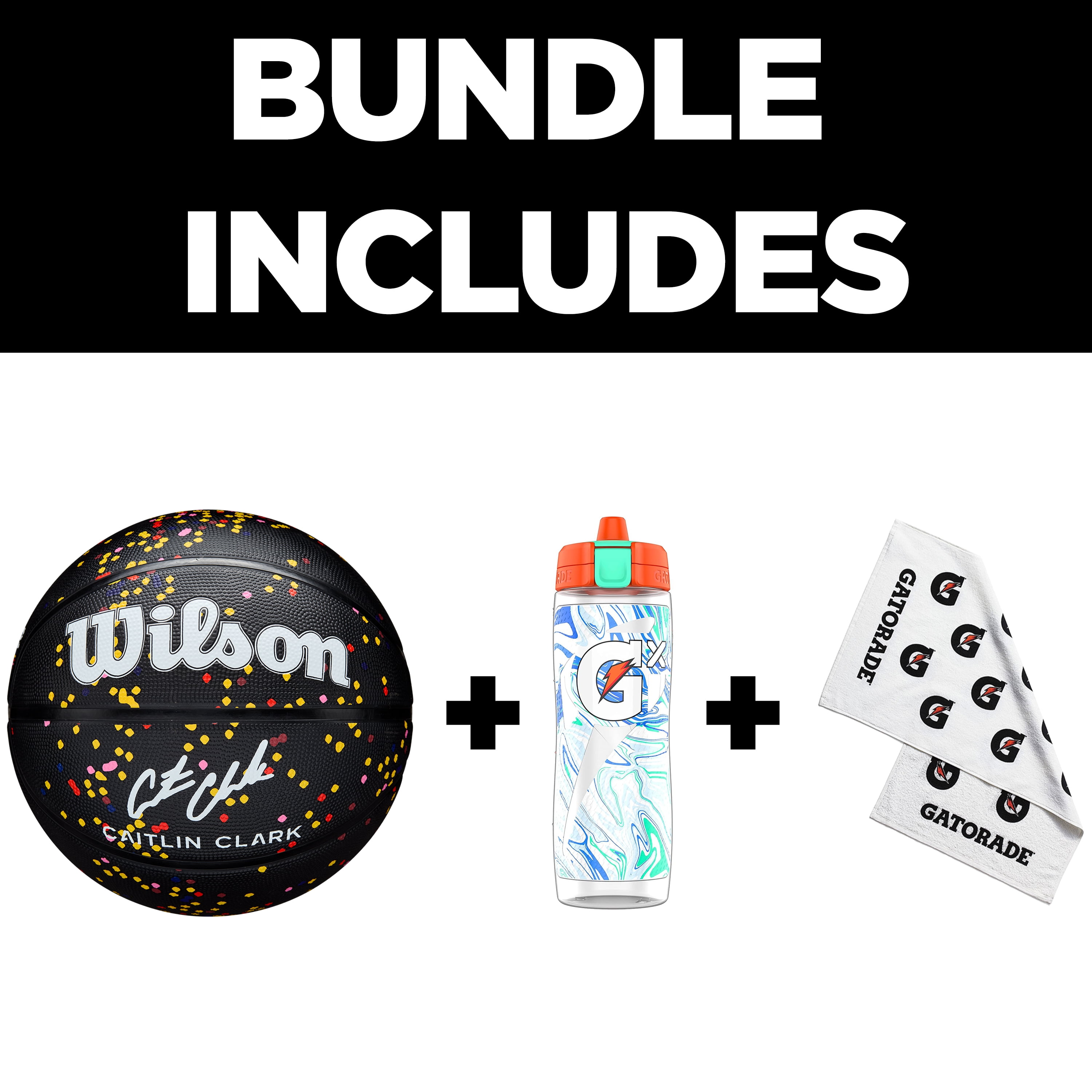 Wilson x Gatorade Caitlin Clark Elite Performance Pack- Includes Caitlin Clark Journey Series Ball, Size 6 and Gx Blue Marble Squeeze Bottle