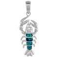thumbnail image 1 of Sterling Silver Synthetic Opal Lobster Pendant for Women Hand Inlay Cubic Zirconia Accent 1 3/8 inch tall, 1 of 1