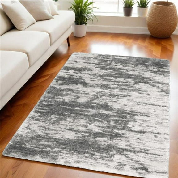 HomeRoots 551106 5 x 7 ft. Abstract Shag Rectangle Area Rug, Charcoal & Ivory
