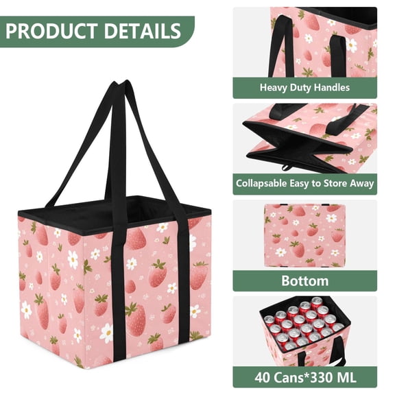Collapsible Car Trunk Organizer with Handles 600D Oxford for Car Kitchen and Home Storage, Cute Strawberries 13× 10.2×10.8inch