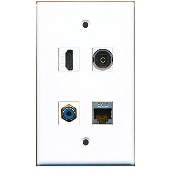 RiteAV - 1 Port HDMI 1 Port RCA Blue 1 Port Shielded Cat6 Ethernet 1 Port Toslink Wall Plate