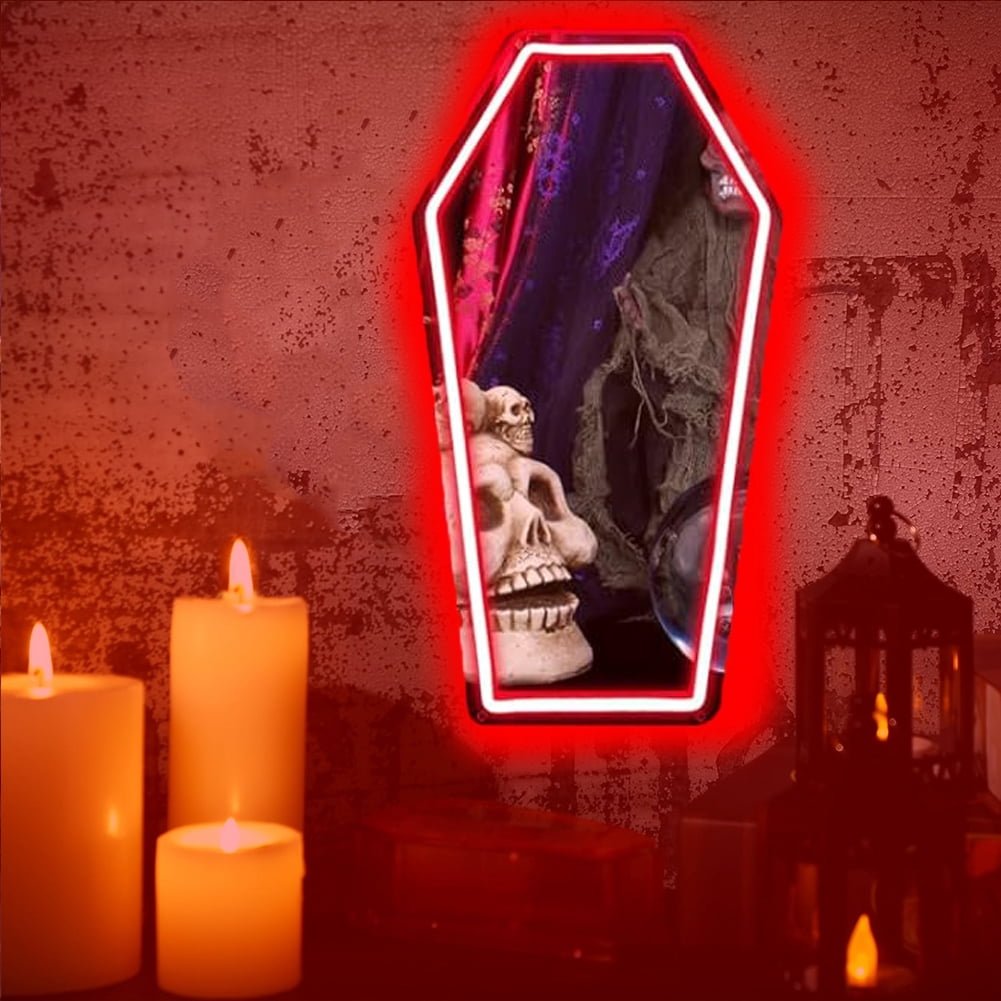 Coffin Mirror Neon Sign,Gothic Neon Sign for Wall Decor,Goth Lovers,Gothic Cathedral Decor Gift