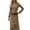 Khaki, variant on Women's Western Cowgirl Suede Dress Vintage Long Sleeve Slim Fit Fringe Dress with Lapel and Zip Black XL