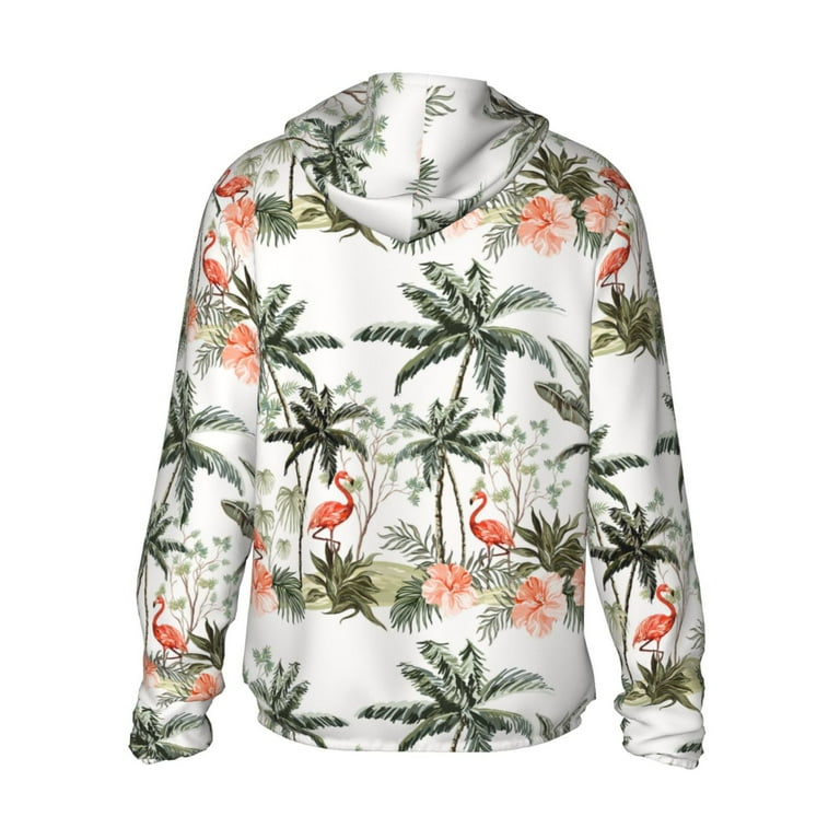 Daiia Flamingo Palm Trees UPF 50+ Sun Protection Hoodie Jacket Lightweight  Long Sleeve Sun Shirt for Women Men with Pocket Hiking Outdoor-XX-Large