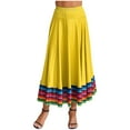 thumbnail image 2 of Aiihoo Womens Flamenco Ballroom Dance Folk Dancing Colorful Stripe Hem Skirt Yellow 87cm L, 2 of 6