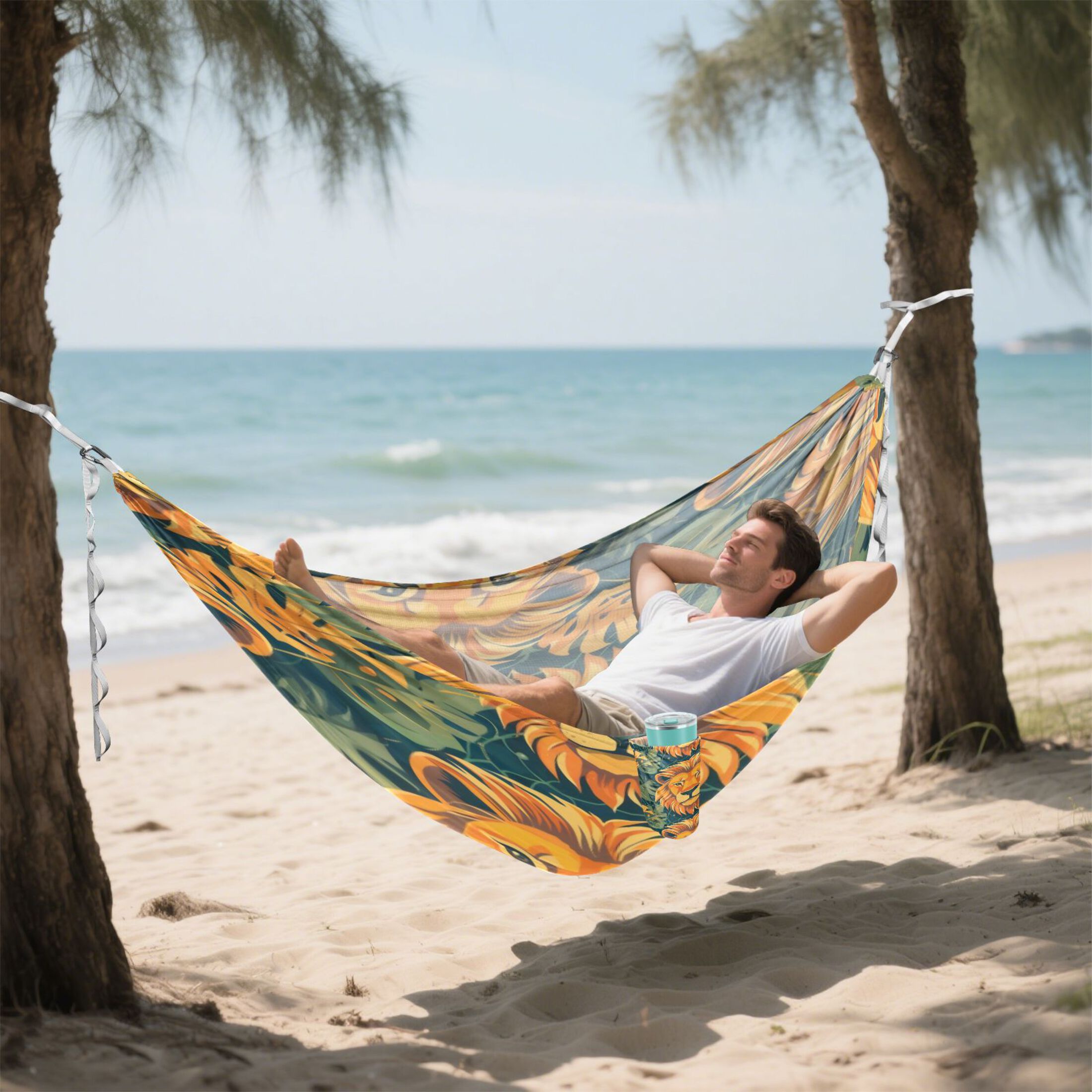 Hammock Camping Hammock Nylon Portable Hammock Travel Camping Hammock Leaves and Lion Faces