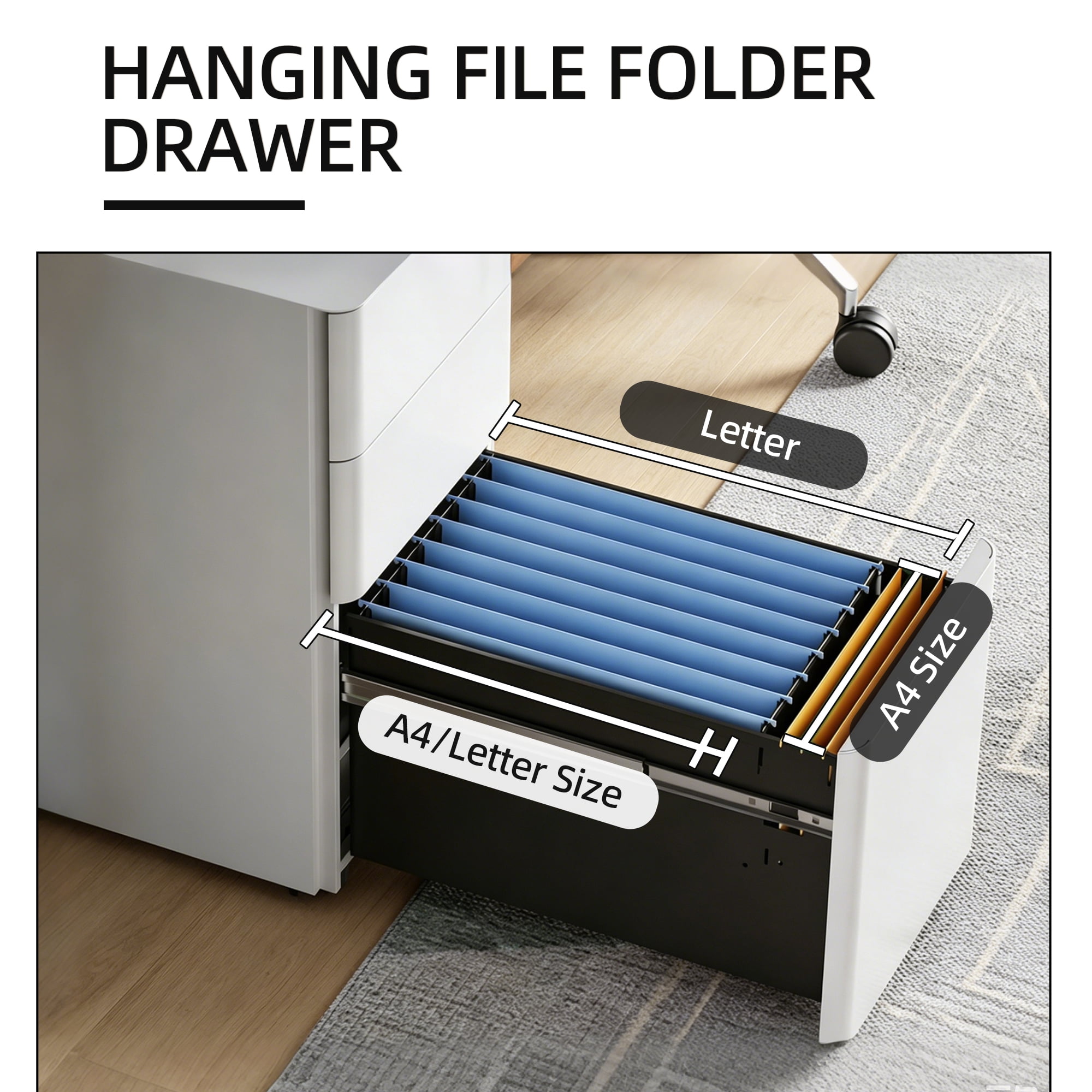 GALAXHERO 3 Drawer Metal File Cabinet with Lock, Vertical Rolling Filing Cabinet for Home Office, Fits A4/Letter/Legal, White