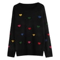 thumbnail image 2 of Telankuip Womens Colorful Heart Printed Sweaters Long Sleeve Crew Neck Knitted Casual Pullover Sweater for Valentine's Day Outfits Relaxed Fit Lightweight Soft Comfy Stylish Tops Black M, 2 of 5