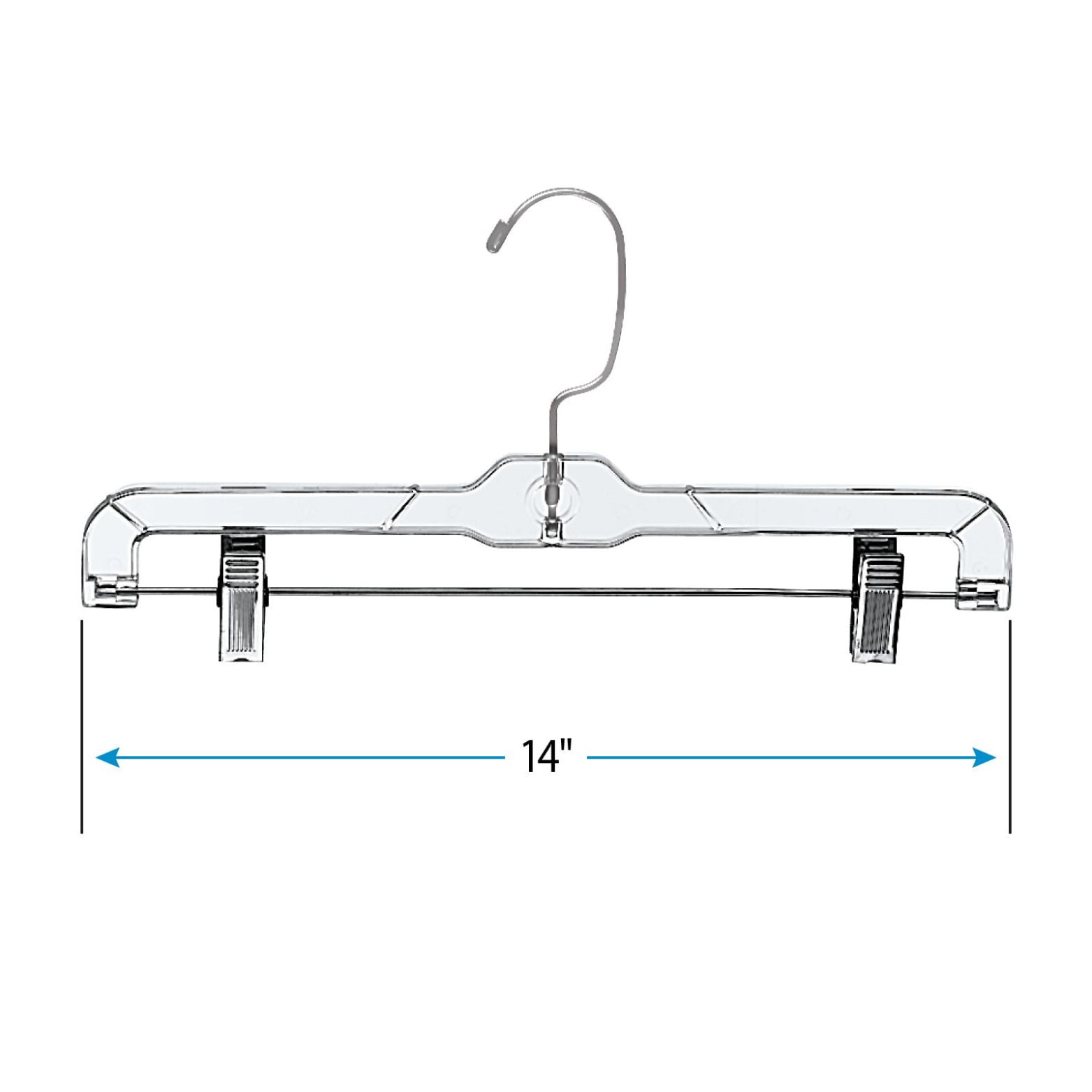 14 Clear Plastic Heavy-Weight Skirt / Pant Hanger with Chrome Hardware -  100/Pack
