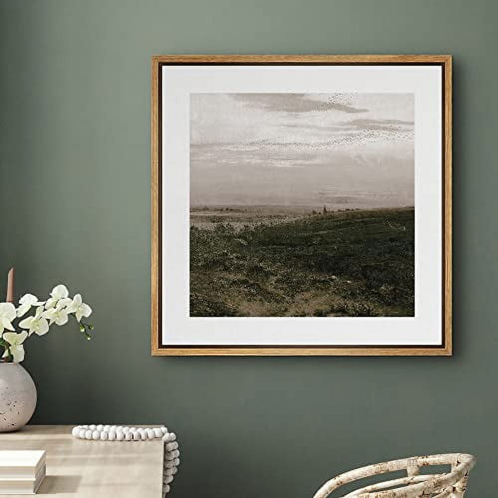 PixonSign Framed Canvas Wall Art Cloudy Stormy Brown Countryside Landscape Print Nature Wilderness Fine Art Farmhouse/Country Minimal Artwork for Living Room Bedroom Office - 24 x24 Natural