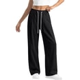 thumbnail image 2 of Wide Leg Trousers for Women Loose Cotton Pants Baggy Fashion Summer Breathable Comfy Bottom with Pockets Solid Color Lightweight Plus Size Office Slacks Black XXL, 2 of 5