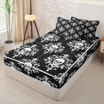 thumbnail image 2 of Homewish Hipple Halloween Skull Zipper Twin Comforter Sets with Fitted Sheet and 2 Pillowcases,Vintage Damask Zipper Bedding Set,Black White,Black Reversible,4pcs, 2 of 8