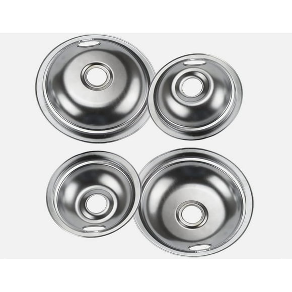 316048413 and 316048414 4Pcs Chrome Stove Burner Drip Pans (2 x 6 in & 2 x 8 in) Set for Frigidaire Whirlpool Electric Rang