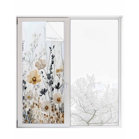 Window Privacy Film Vintage Floral Spring Stained Glass Window Film Decorative Sun Block Window Cover Farmhouse Botanical Blooms Window Clings Static Adhesive Sticker for Bathroom 29.5"x78.7"