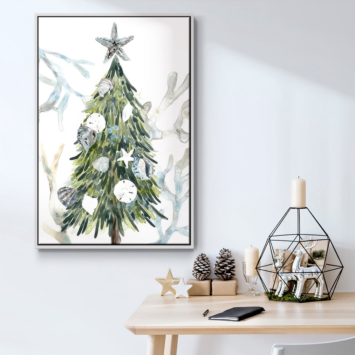 Coastal Christmas Shell Collection B - Framed Gallery Wrapped Holiday Canvas - 25 x 37 - White Frame
