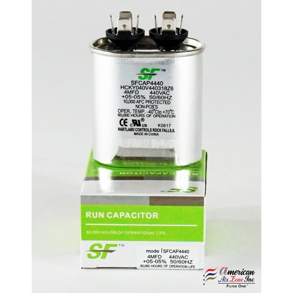 TRANE SF Run Capacitor - 4 MFD (MicroFarad) 370/440 Volts - (2 Pack) - Run Capacitor (Oval) - for Motors, Fans or AC Compressors (Replaces other Brands Run Capacitors)