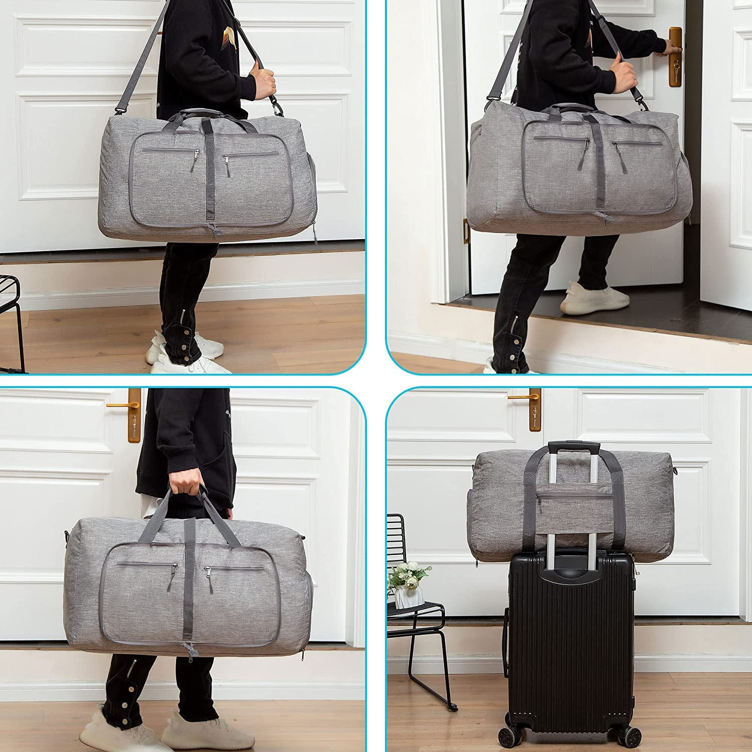 Ht Viik 65L/85L Foldable Travel Duffle Bag, Lightweight Checked Luggage with Shoe Compartment, Water-Resistant Weekender Overnight Bag for Men & Women