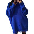 thumbnail image 2 of Amidoa Long Sleeve Women's Sweaters Plus Size Ripped Blue Long Solid Crewneck Dressy Sweaters Womens Cardigans M, 2 of 5