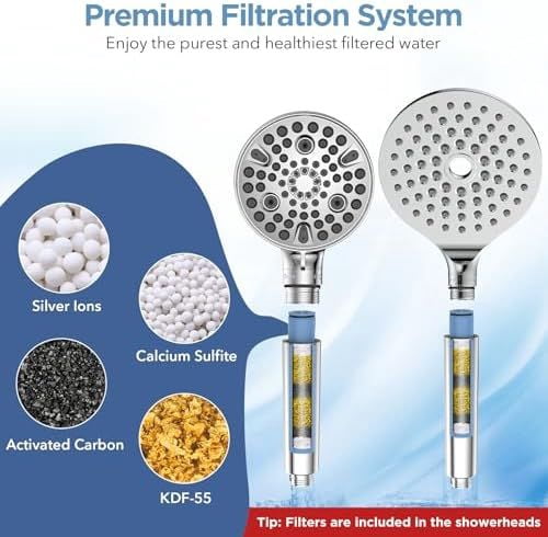 Dual Filtered Rain Shower Head Combo, Handheld Shower Head with Adjustable Bar - Rainfall Shower Head And Showerhead with Filter for Hard Water - Removes Chlorine