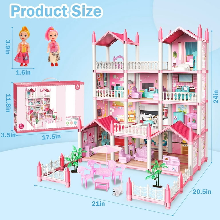 Doll set contains 11 rooms and furniture accessories. Pink children's doll  house toy house DIY pretend games to build assembled toys, suitable for bir