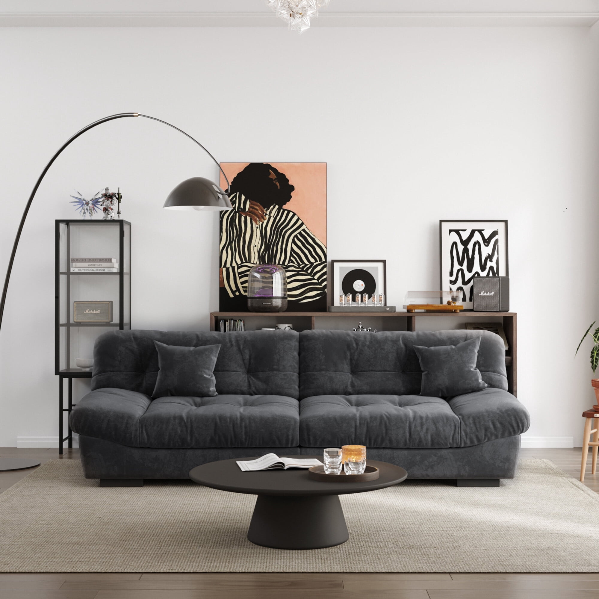 Sdorens 105" Modern Cloud Sofa,Velvet Couch,3-Seat Sofa for Living Room,Apartment and Small Space,Gray