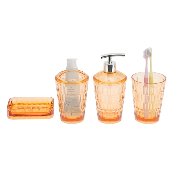 Unique Bargains 4Pcs Transparent Bathroom Accessories Set Orange Red