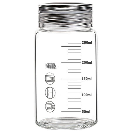 

Glass Water Bottle with Scale Wide Mouth Water Cup Portable Drink Bottle Milk Bottle 260ml