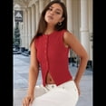 thumbnail image 7 of Women'S Sleeveless Round Neck Slim Fit Ribbed Button Vest Red M, 7 of 7