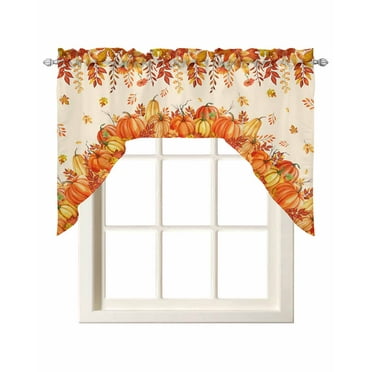 Fall Thanksgiving Valance Curtains for Kitchen Swag Pumpkin Window Drapes,56" W x 36" L,Rod Pocket