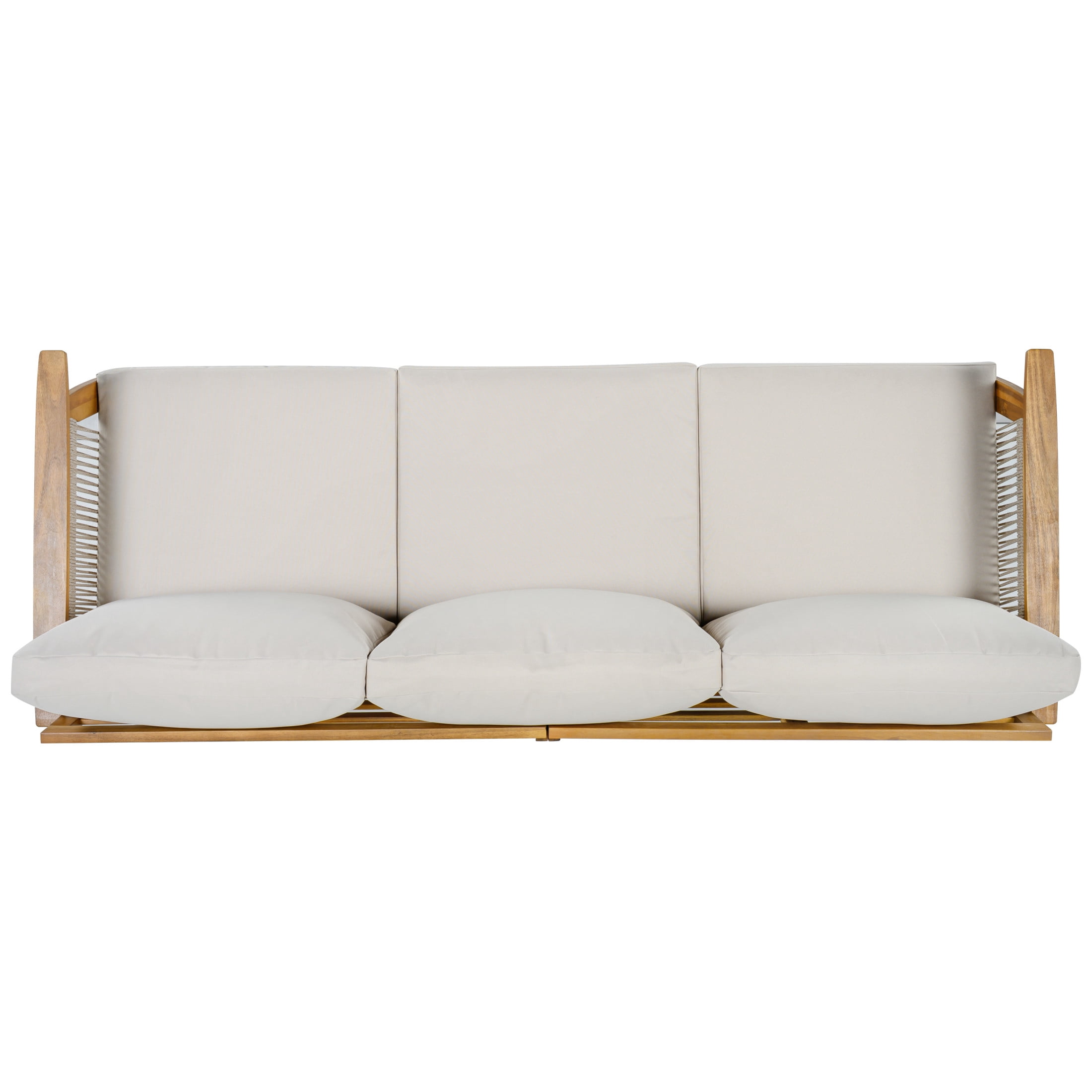 Christopher Knight Home Outdoor Acacia Wood 3-Seater Sofa, Rope Woven Frame with Cushions, Teak+Beige