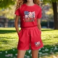 thumbnail image 4 of Girls Red 4th of July Outfit American Flag Watercolor Floral Print Short Sleeve T-Shirt & Shorts Set,Size 3-4 T, 4 of 5