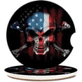 thumbnail image 1 of wonima44 Removable Ceramic Cup Holders Car Coasters for Women/Men,Cool Absorbent Drink Cup Car Holder Coasters Auto Accessories with A Finger Notch 2.56" Pack of 2,American Flag Skull, 1 of 1