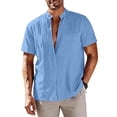 thumbnail image 2 of VBTAPA Mens Short Sleeve Guayabera Shirts Linen Cotton Button Down Mexican Embroidered Cuban Wedding Shirt Summer Beach Tops Light Blue M, 2 of 8