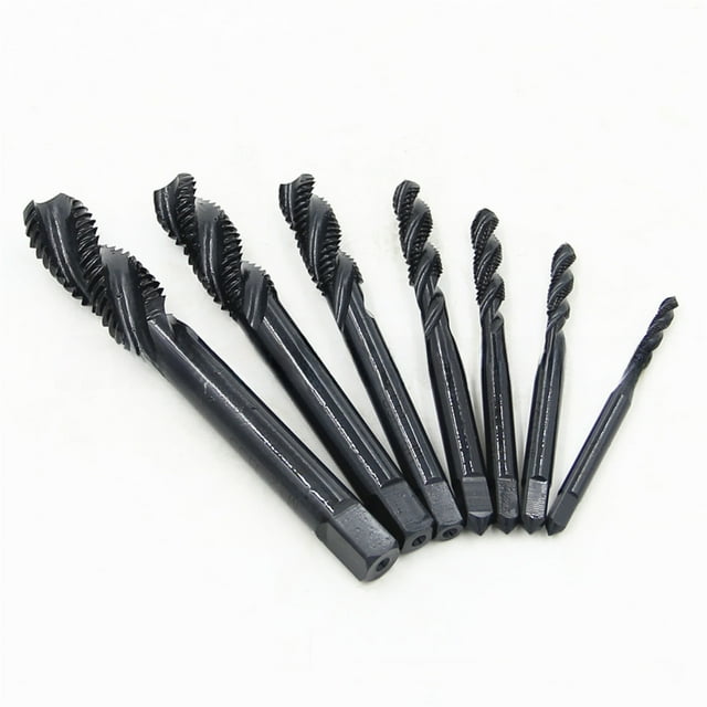 Mr Drill 7-Piece Nitrided Spiral Flute Tap Set, HSS 6542 Material, M3-M12 Sizes, Lightweight 0.11kg Design, Efficient Chip Removal for Precise Threading Tasks, Durable Industrial-Grade Thread Cutting