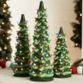 thumbnail image 3 of Best Choice Products Set of 3 Pre-Lit Hand-Painted Ceramic Tabletop Christmas Trees w/ Multicolor Lights - Green, 3 of 9