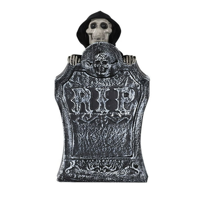 Halloween Tombstone Decoration With Sound And Warm Light Effects 15.35 X 9.84 X 3.74 Inches Plastic Material Motion-Activated Rising Skull For Indoor Outdoor Party Decor beige