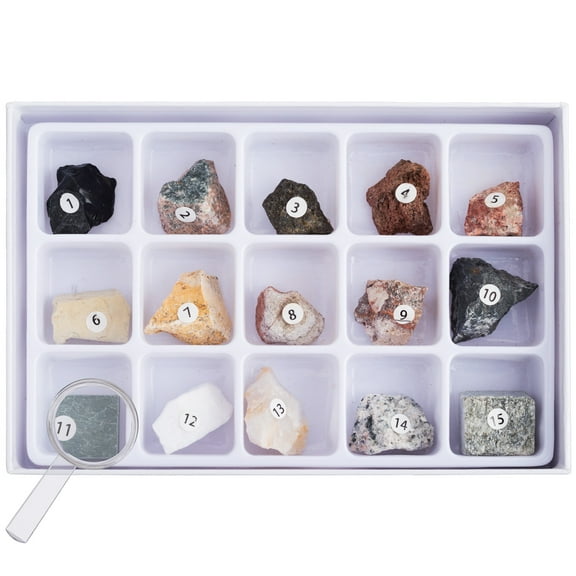 AmScope 15 pc Rock Specimen Kit for Stereo Microscopes New