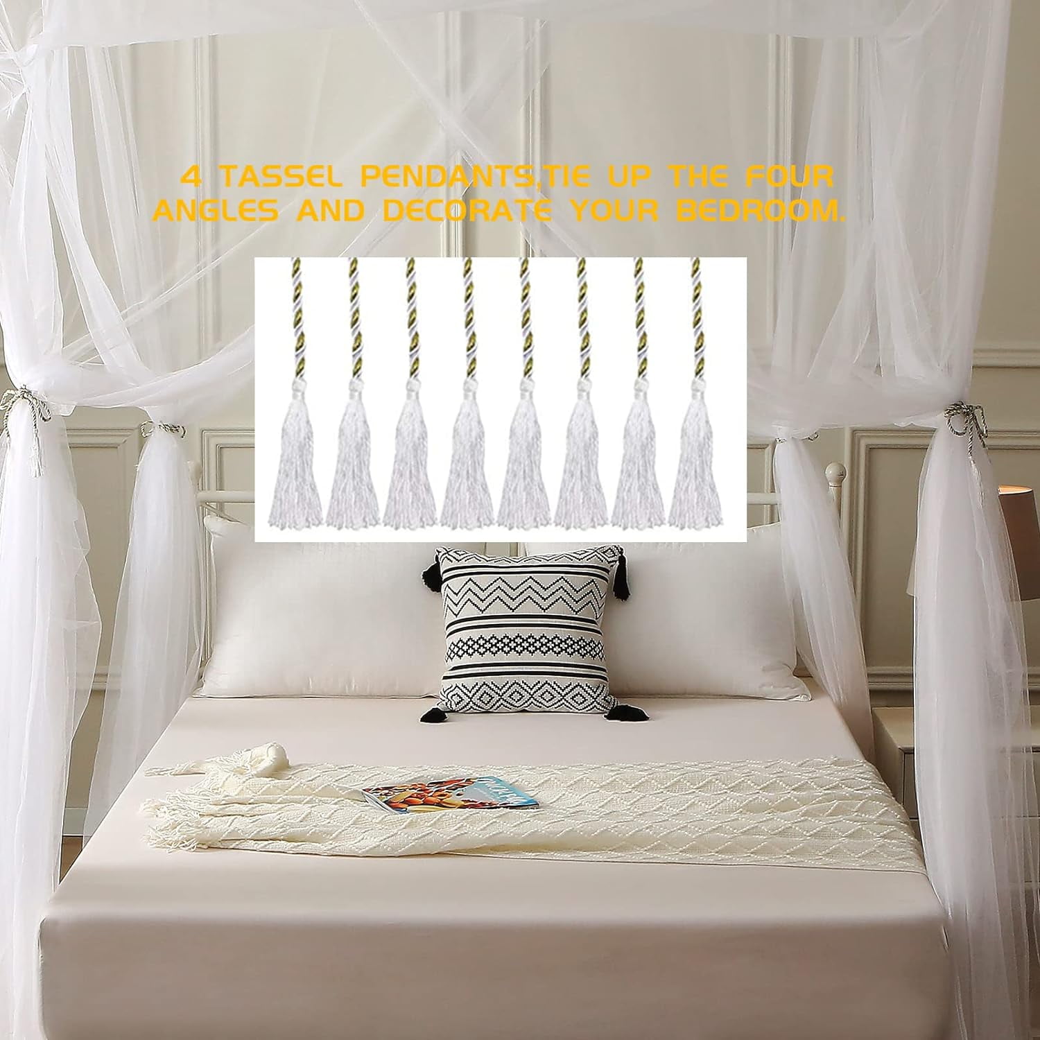 Mosquito Net Bed Canopy for Girls,King Canopy Bed Curtains Queen Size from Ceiling,Dome Mosquito Netting Bed Tent Twin Girls Canopy Bed Decor for Baby Crib,Kid Bed and Adult Beds (Black Square)