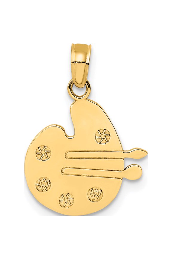 14K Yellow Gold Paint Pallet And Brushes Charm (13.3 X 13.5) Made In United States d4256