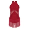 thumbnail image 3 of Xnihocha Women's Gymnastics Leotard Fringe Tassels Latin Jazz Dance Dress Sleeveless Rhinestone Figure Skating Dress Burgundy S, 3 of 7