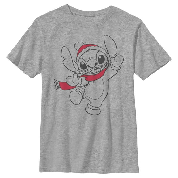 Boy's Lilo & Stitch Santa Hats and Smiles Graphic Tee Athletic Heather Medium