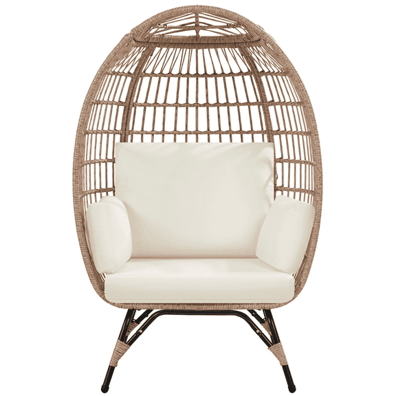 Topeakmart Wicker Egg Basket Lounge Chair with 4 Cushions, Light Brown/Ivory